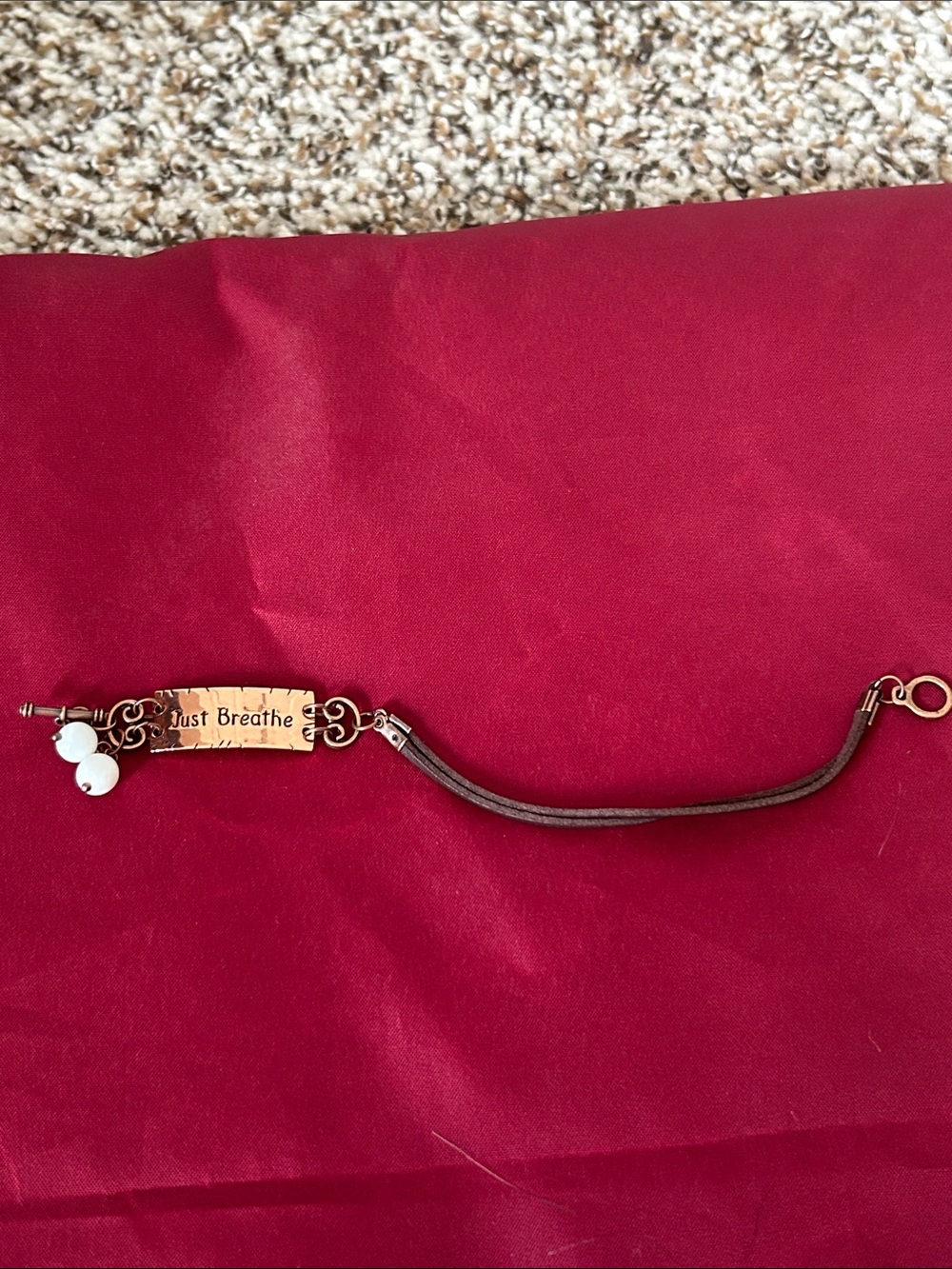 Just Breathe Inspirational Leather Bracelet in Brown